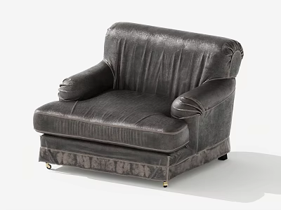 Gray Leather Single Sofa With Armrests Skirted Base And Wheels For Modern Living Room 3d model