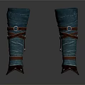 Dark Blue Fabric Leg Guards With Brown Leather Straps And Adjustable Buckles