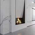 Modern Built in Fireplace With Burning Flame And Marble Wall Design 3d model