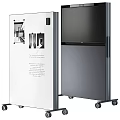 Display Board With Illustrations And Text Descriptions Next To Cabinet With Wheels