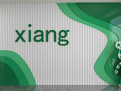 Modern Background Wall Design with White Vertical Stripes Green Wave Decorations and 3D Xiang Word 3d model