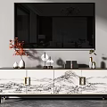 Chinese TV Stand With Landscape Pattern And Decorative Ornaments Against Patterned Walls 3d model