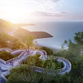 Scenic Coastal Winding Walkway With Sea View Sunset Green Vegetation And Walkers