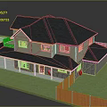 Two Story Detached House With Black Roof Light Siding Front Porch And Red Fence