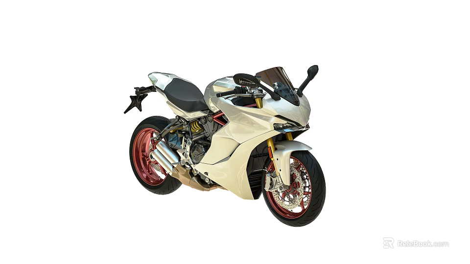 Sleek Silver Sport Motorcycle With Red Wheels And Black Seat Design 3d model 