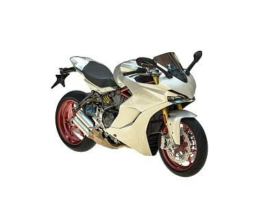 Sleek Silver Sport Motorcycle With Red Wheels And Black Seat Design 3d model