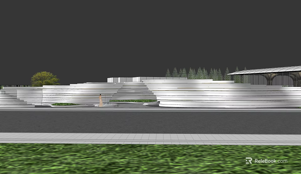 Modern Garden Landscape Design With Tiered Steps Greenery And Lawn Area 3d model 