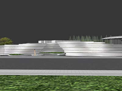 Modern Garden Landscape Design With Tiered Steps Greenery And Lawn Area 3d model