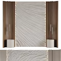 Elegant Bed Background Wall With Soft Beige Fabric Texture And Wooden Panels 3d model