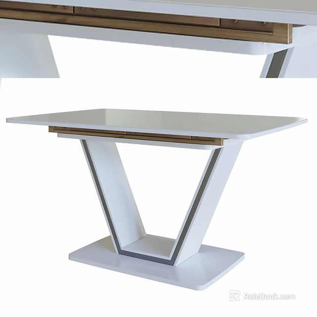 Modern Dining Table With White Top And V Shaped Base Design 3d model 