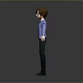 Cartoon Creature Character Wearing Purple Blazer White Shirt and Green Pants Standing with Arms Outstretched