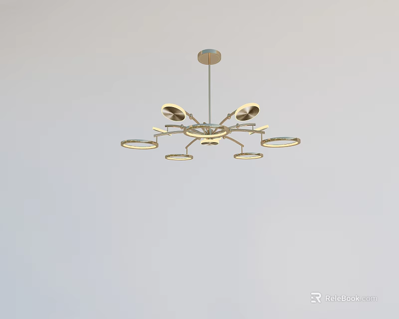 Modern Sleek Chandelier With Metallic Frame And Multiple Circular Light Rings Design 3d model