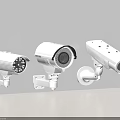 Various Types Of White Surveillance Cameras Mounted On Wall For Security Monitoring