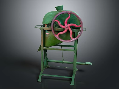 Green Industrial Equipment With Red Spinning Wheel Metal Stand And Frame Structure 3d model