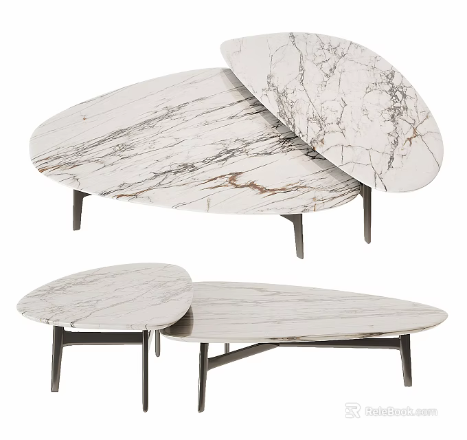 Modern White Marble Coffee Table With Metal Legs And Contemporary Design 3d model 