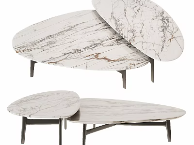 Modern White Marble Coffee Table With Metal Legs And Contemporary Design 3d model