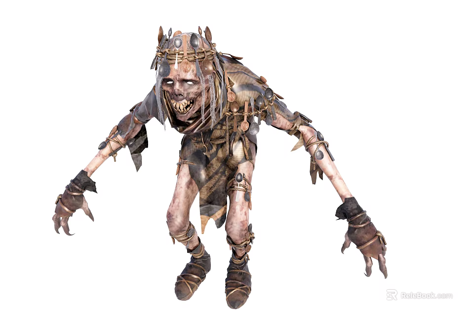 Menacing Horror Fantasy Game Movie Character With Spiked Crown Tattered Clothing And Bony Limbs 3d model 
