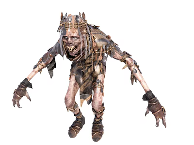 Menacing Horror Fantasy Game Movie Character With Spiked Crown Tattered Clothing And Bony Limbs 3d model
