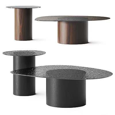 Modern Coffee Tables With Textured Tops And Cylindrical Wooden Black Bases 3d model