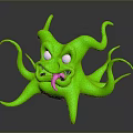 Green Cartoon Style Game Movie Character With Multiple Tentacles And Big Eyes Sticking Out Tongue