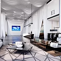 Front Desk Reception Modern Interior Design With Sofa Coffee Tables Wall Screen And Geometric Carpet 3d model