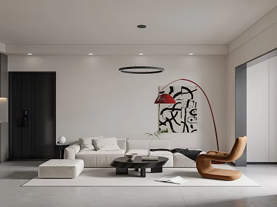 Modern Living Room With White Sofa Red Floor Lamp And Art Decor 3d model