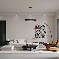 Modern Living Room With White Sofa Red Floor Lamp And Art Decor