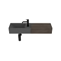 Modern Concrete Bathroom Sink With Wooden Countertop And Metal Faucet Design
