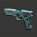 Futuristic White And Blue Pistol With Glowing Accents And Modern Sci Fi Design