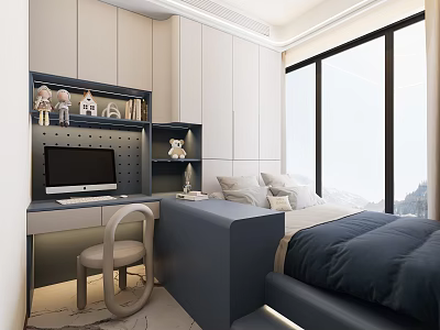 Modern Minimalist Tatami Bedroom Interior With Tatami Bed Desk And Natural Light From Window 3d model