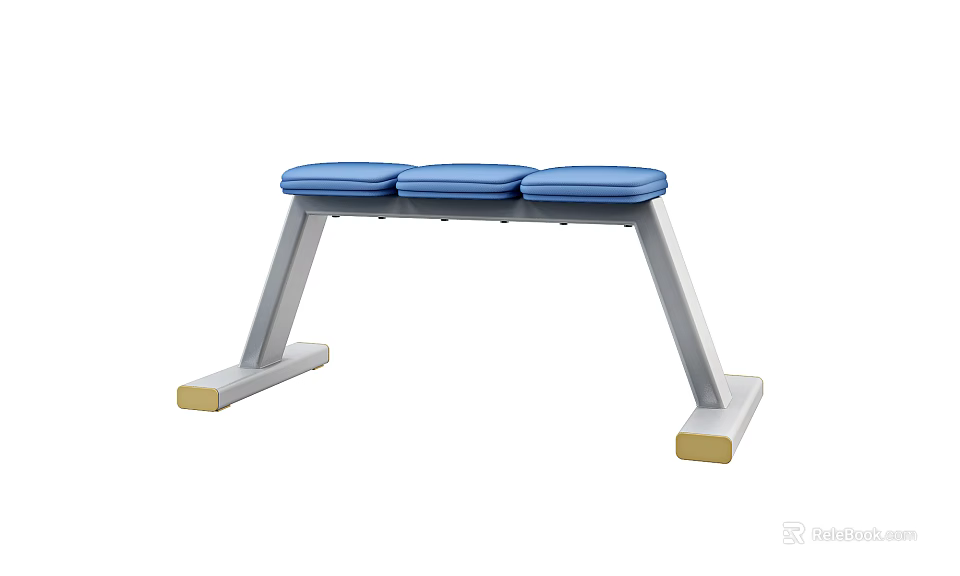 Durable Sports Training Bench With Three Blue Cushions And White Metal Frame 3d model 