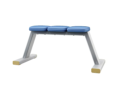 Durable Sports Training Bench With Three Blue Cushions And White Metal Frame 3d model
