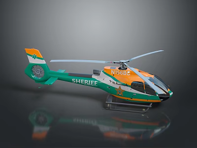 Green and Orange Sheriff Helicopter with Marked Body and Rotors 3d model