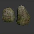 Two Natural Stones Covered In Green Moss With Rough Textured Surface