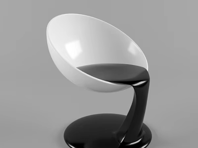 Modern White Office Chair With Curved Seat And Black Circular Base 3d model