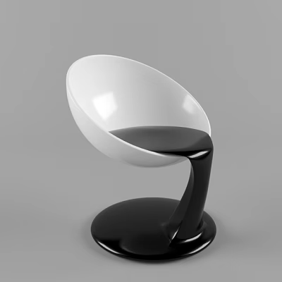Modern White Office Chair With Curved Seat And Black Circular Base 3d model