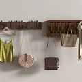 Wooden Wall Mounted Coat Rack With Green Tank Top Handbags And Scarf