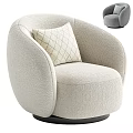 Modern Beige Fabric Single Seater Sofa With Checkered Pillow And Rounded Design
