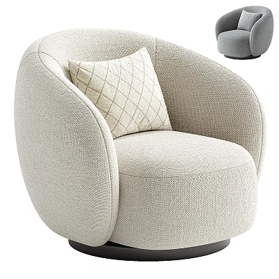 Modern Beige Fabric Single Seater Sofa With Checkered Pillow And Rounded Design 3d model