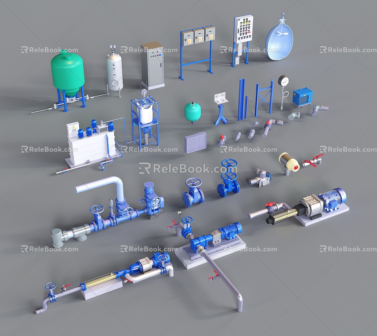 modern industrial equipment machinery fittings valve pipe water pump 3d model