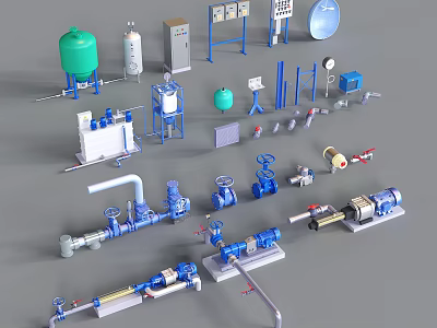 Industrial Equipment Collection Featuring Pumps Tanks Valves Pipes And Control Cabinets 3d model