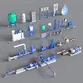Industrial Equipment Collection Featuring Pumps Tanks Valves Pipes And Control Cabinets