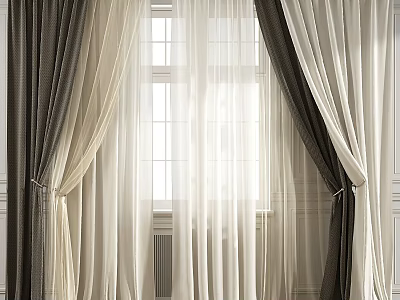 Elegant Home Curtains With Sheer Layers Brown And Beige Tones For Window Light 3d model