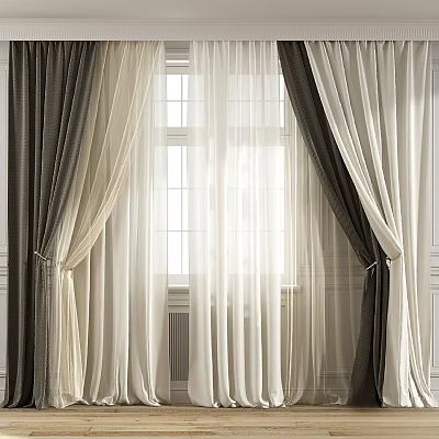Elegant Home Curtains With Sheer Layers Brown And Beige Tones For Window Light 3d model