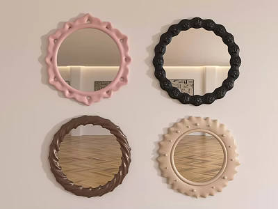 Four Circular Decorative Mirrors in Pink Black Brown Beige with Ornate Frames on Wall 3d model