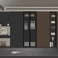 Modern Sleek Wardrobe With Hanging Area Drawers Shelves And Built-in Storage Near Vanity Mirror