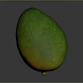 Shiny Ripe Mango With Green And Orange Skin On Dark Reflective Surface
