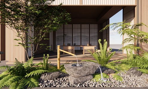 Japanese style courtyard Zen courtyard tea room 3d model