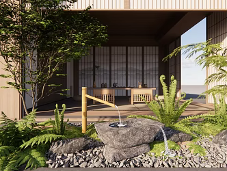 Japanese style courtyard Zen courtyard tea room 3d model