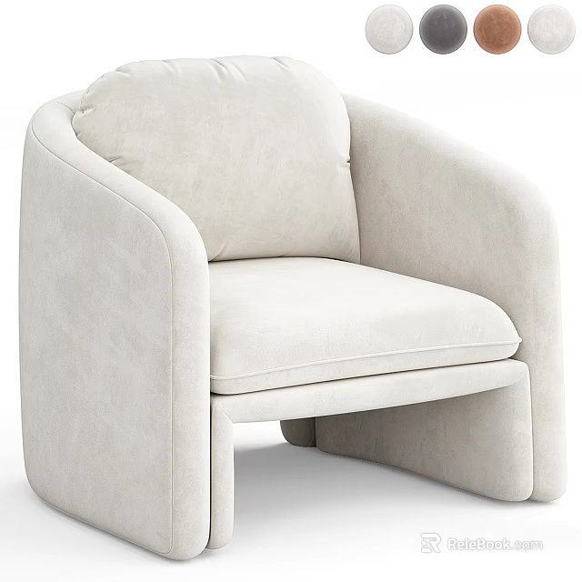 Light Beige Fabric Single Sofa With Modern Minimalist Design And Rounded Armrest 3d model